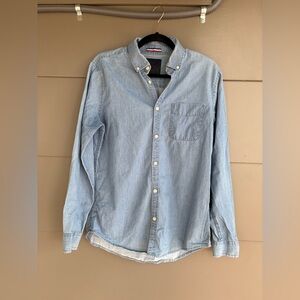 Cotton On Slim Fit Long Sleeve Lightweight Blue Button Down